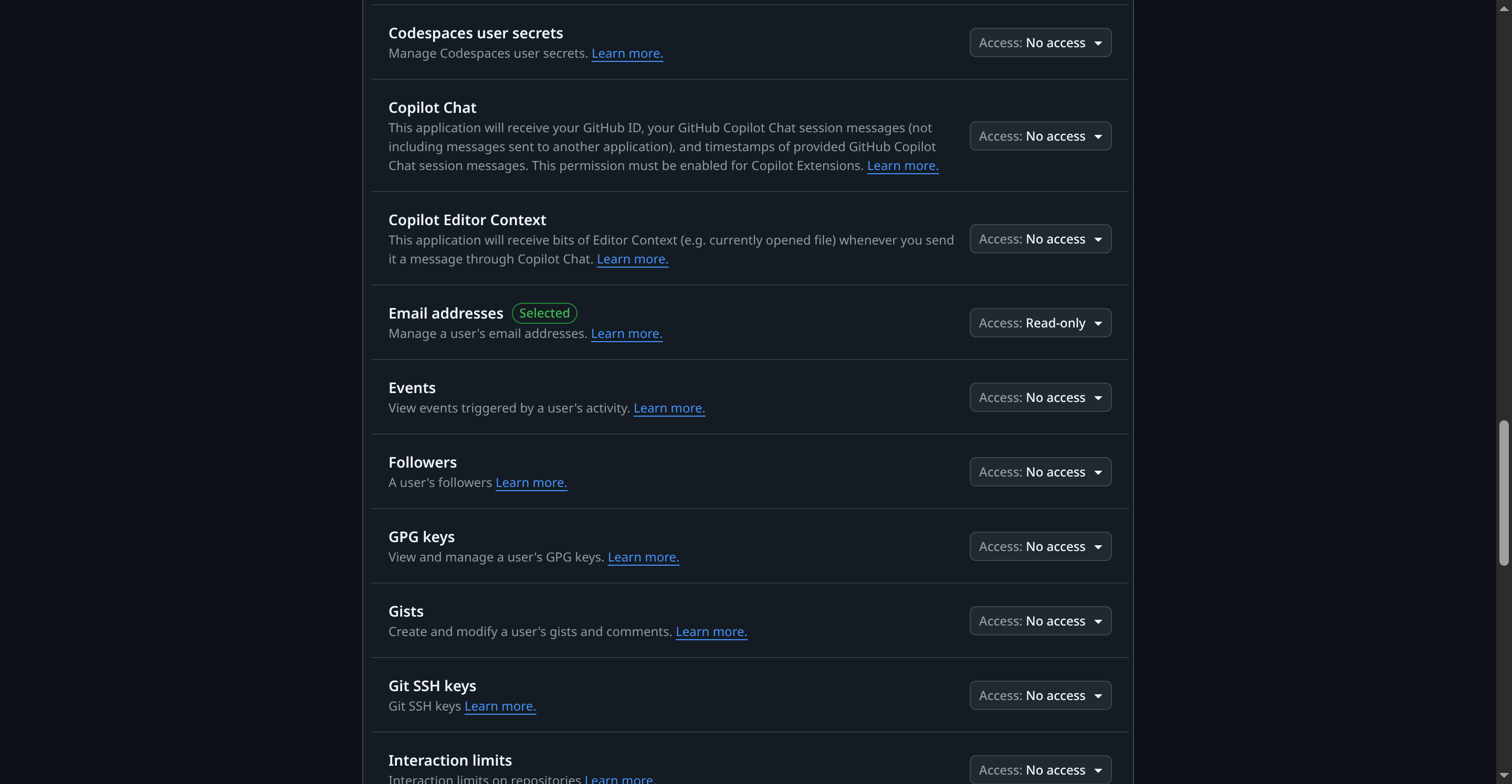 GitHub Emails Section