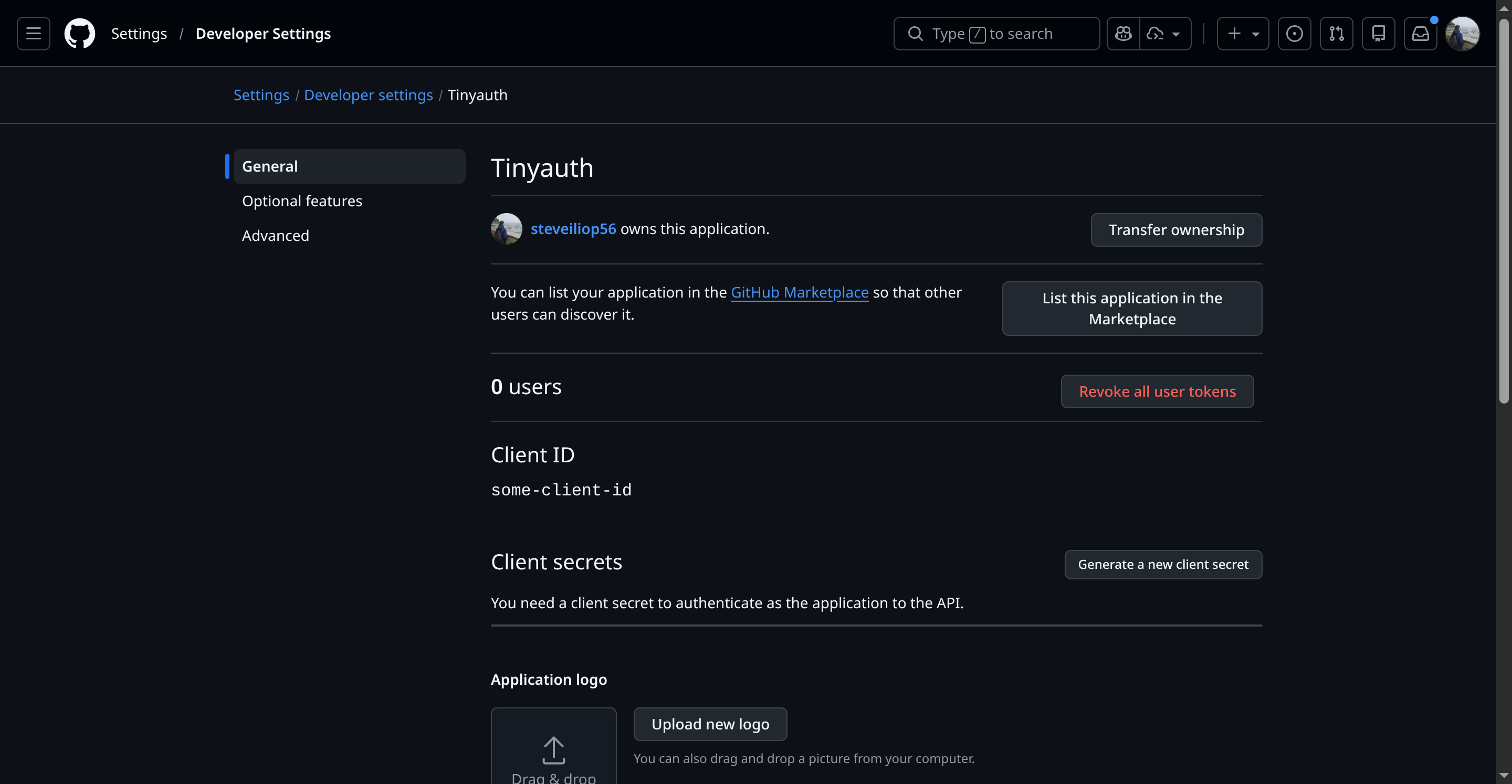 GitHub OAuth app homepage