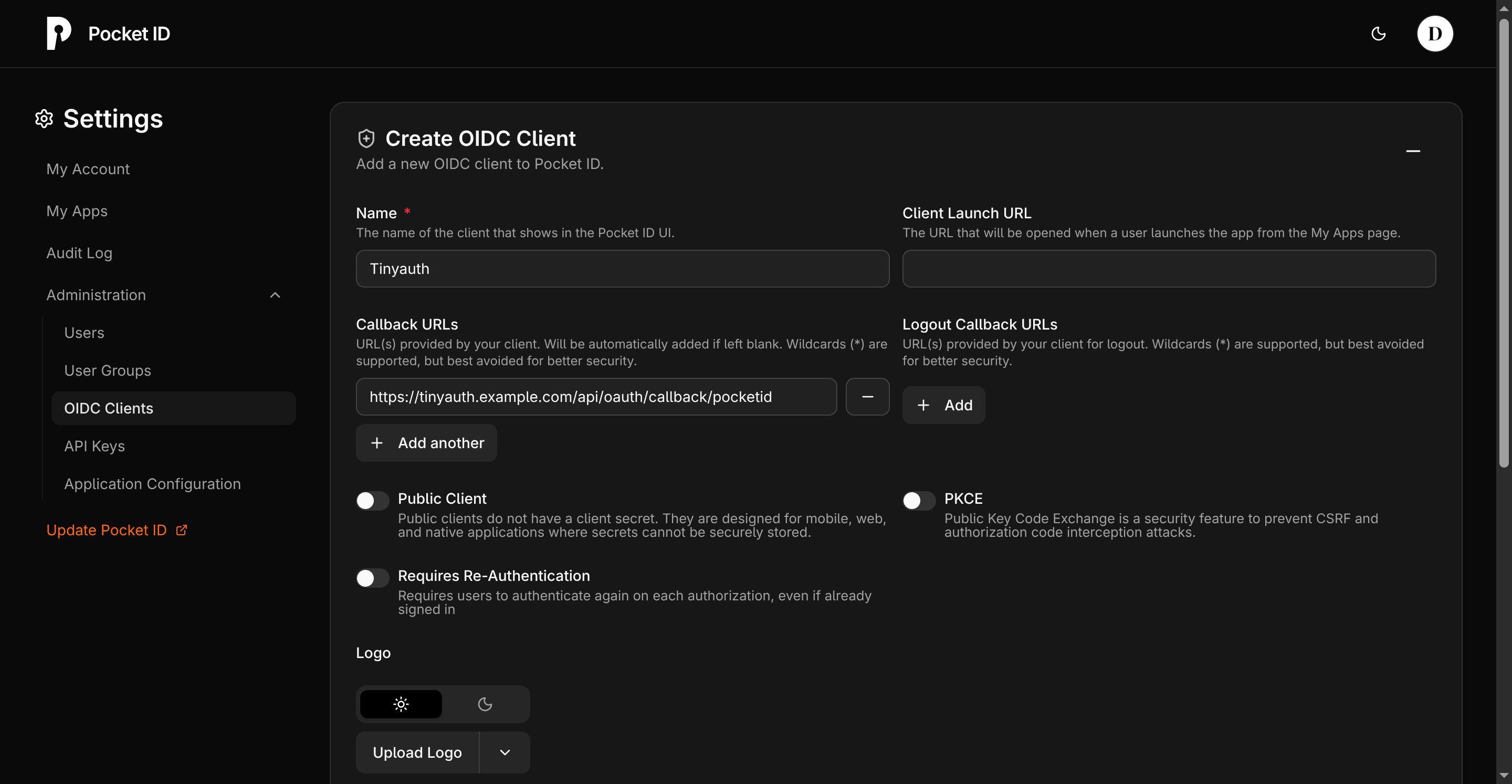 Pocket ID Create Client