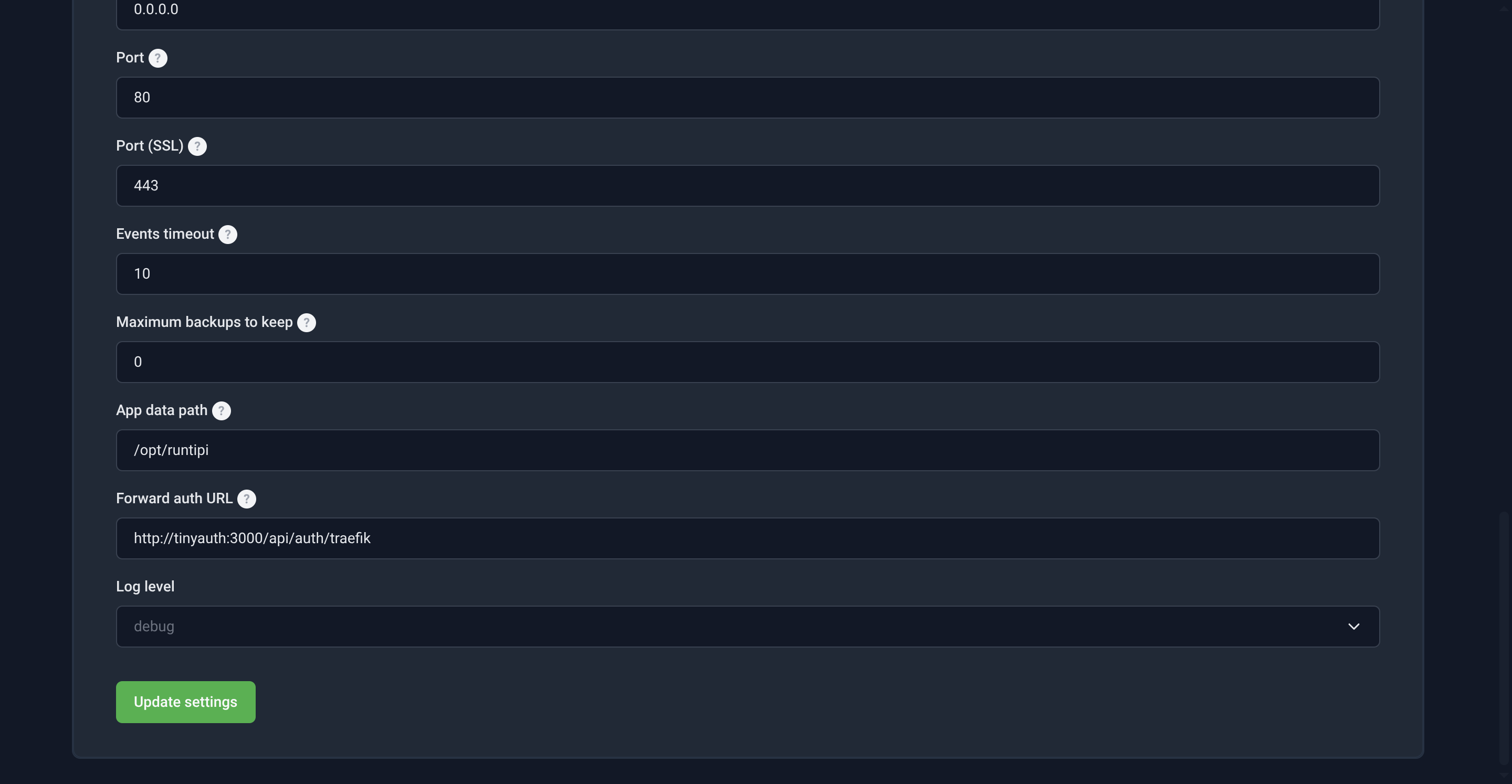 Set forward auth URL